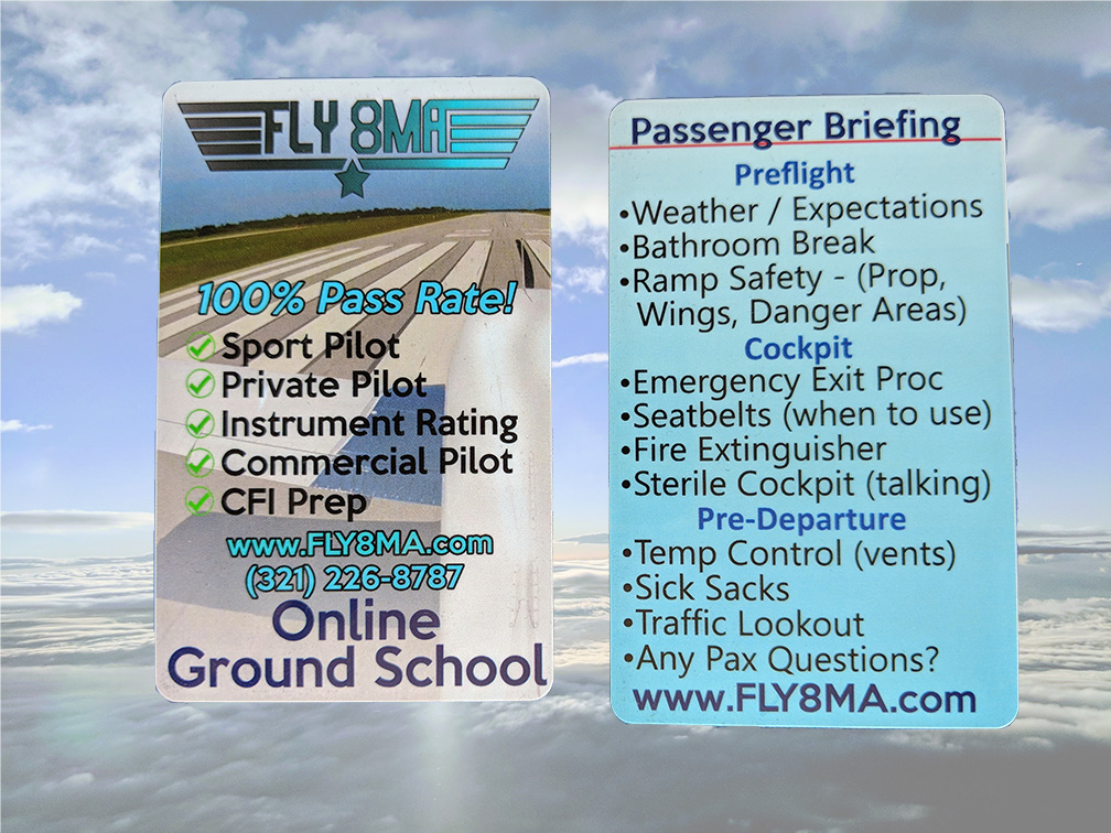 PAX Safety Brief Card - FLY8MA Flight Training